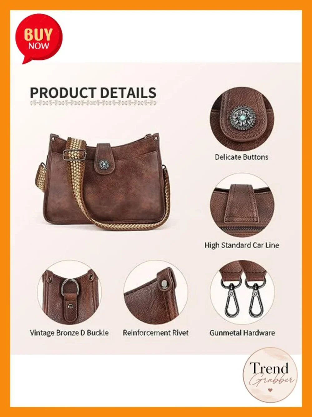 Vegan Leather Hobo Crossbody Bag with 2 Straps